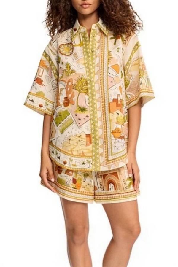 North African Scenic Map Print Short Sleeve Shirt & Shorts Two Piece Set