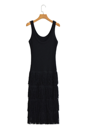 Solid Color Hem Fringe Knitted Suspender Dress