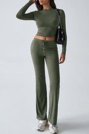 Casual Sports Style Slim Fit Long Sleeve Top Two Piece Set