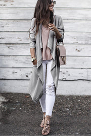 Light Grey Waffle Knit Drape Front Long Cardigan