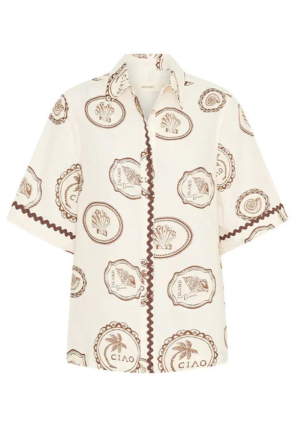 Resort Style Print Lapel Short Sleeve Shirt and Casual Mini Skirt Set
