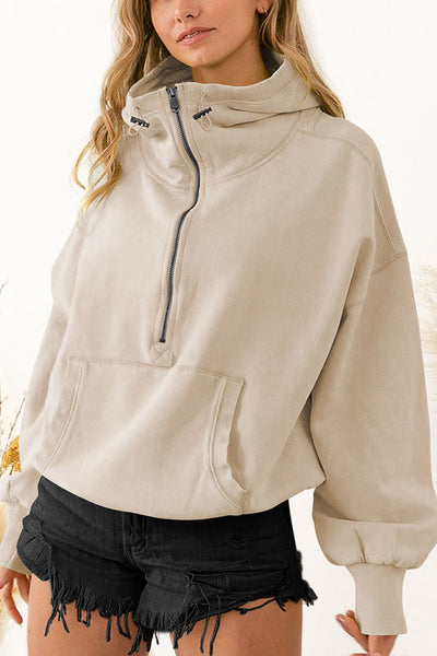 Zip Drawstring Long Sleeve Hoodie