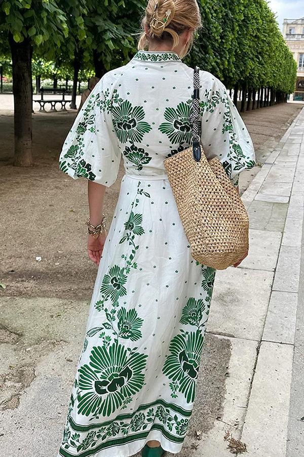 Unique Print Button Down Long Sleeve Shirt Maxi Dress