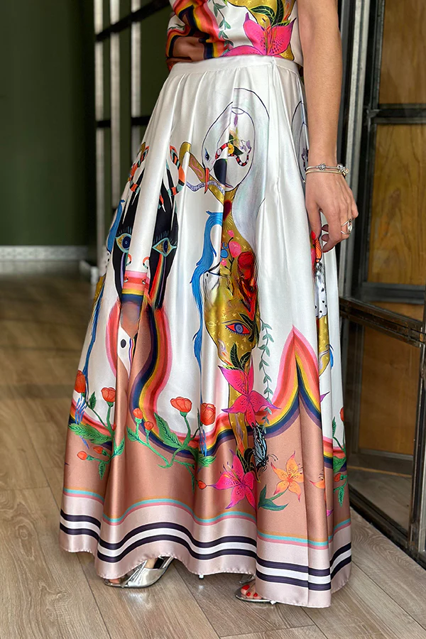 Unique Print Back Tie-up Pocket Halter Maxi Dress