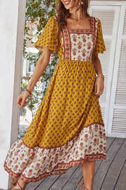 Ethnic-style printed square-neck dress