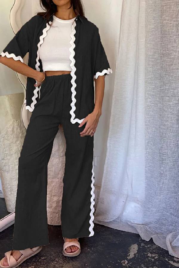 Casual Solid Color Shirt and Pants Suit