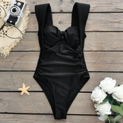 Pure black one-piece swimsuit