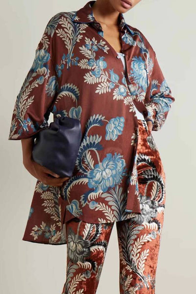 Exquisite Retro Folk Style Floral Print Long-sleeved Shirt