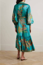 Paisley print tie-waist maxi shirt dress