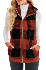 Plaid thickened double-sided velvet cardigan vest stand collar sleeveless vest jacket