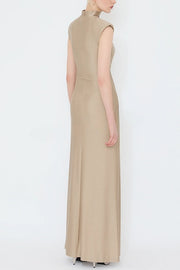 Genis Hollow Elastic Bust High Neck Sleeveless Gathered Maxi Dress