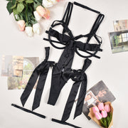 Sexy lingerie satin sexy breast-exposed leg ring suspenders 4-piece set