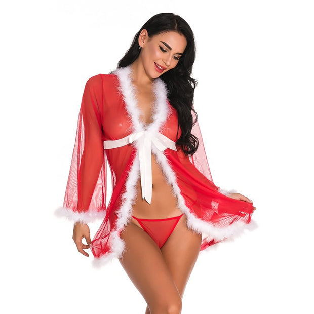 Christmas Uniform Cardigan Long Sleeve Nightgown Set