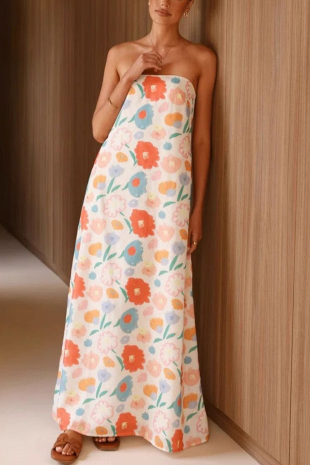 Digital Printed Tube Top A-Line Long Dress