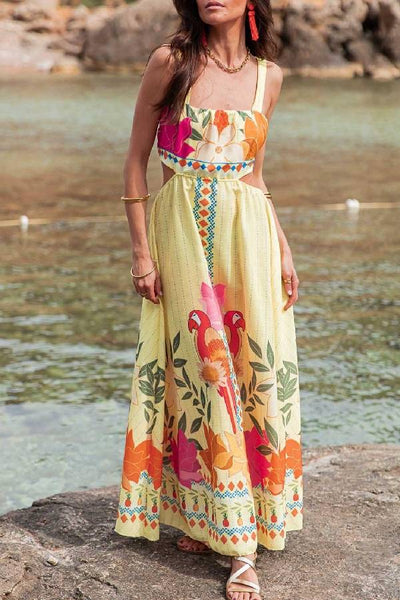 Women's waist-baring long skirt with tie