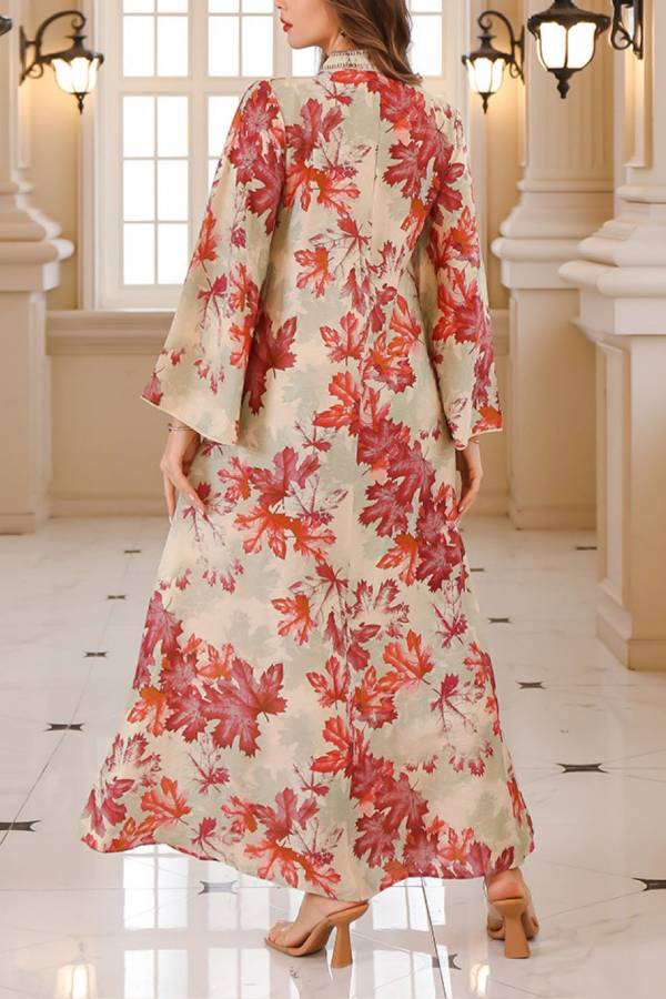 Maple Leaf Print Maxi Dress Robe