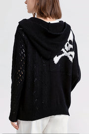 Hollow long-sleeved Halloween skull knitted cardigan with pockets