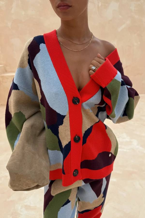 Abstract Geometric Pattern Knitted Jacket