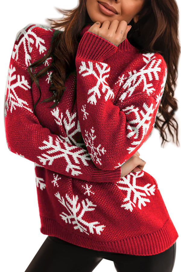 Turtleneck Christmas print knitted sweater