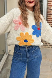 Sun Kissed Knit Colorful Floral Turtleneck Pullover Sweater