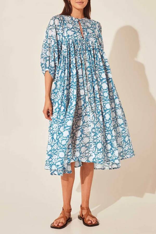Bohemian Puff Sleeve Floral Print Loose Dress