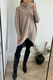 Perfect Winter Walks Knit Turtleneck High-low Hem Loose Midi Sweater