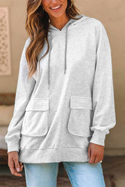 Pocketed Long Sleeves Drawstring Hoodied Sweatshirt