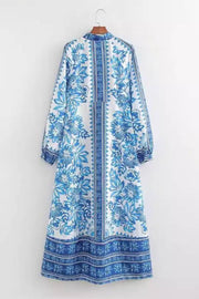 Unique Print Button Down Long Sleeve Shirt Maxi Dress