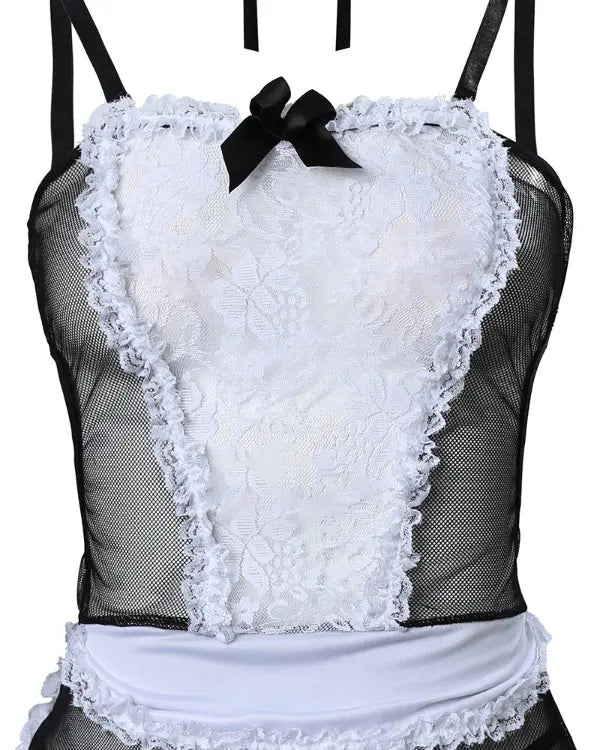 Bowknot Decor Contrast Lace Lingerie Costume Set
