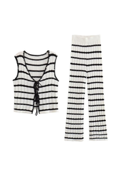 Knitted Lace-up Cardigan Vest Top + Casual Pants Two-piece Set