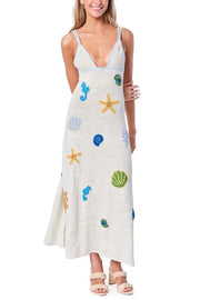 Beach Shell Printed Sling Vacation Style Loose Maxi Dress