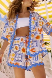 Vacation Ocean Fun Printed Loose Short Set