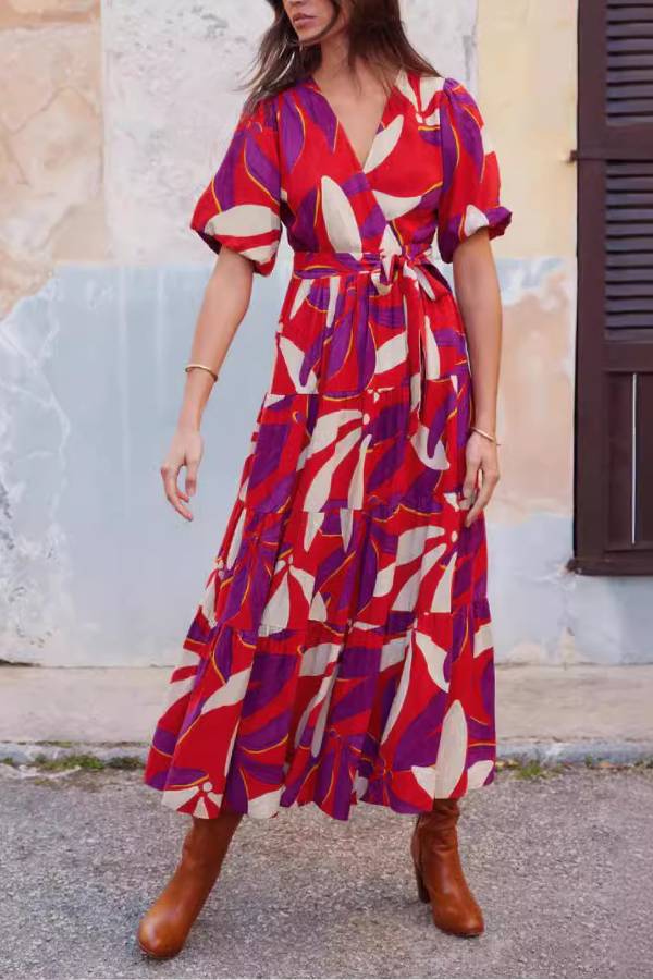 French resort style V-neck lace dress
