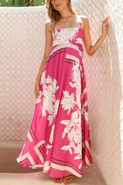 Printed Ruffle Suspender Maxi Dress