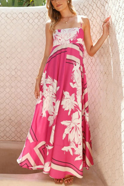 Printed Ruffle Suspender Maxi Dress