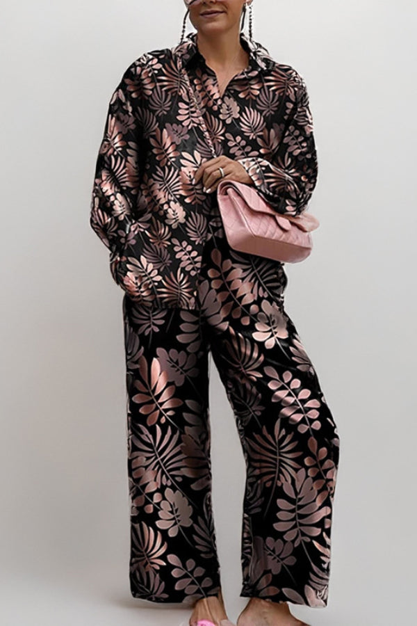 Loose Printed Long Sleeve Wide Leg Pants Fashion Suit