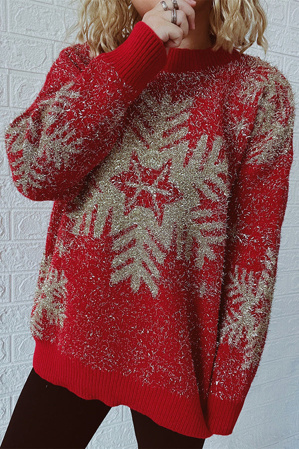 Christmas Pattern Knitted Crew Neck Long Sleeved Sweater