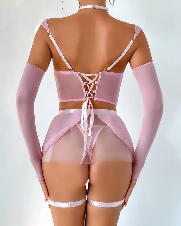 Chain Decor Sheer Mesh Lingerie Set