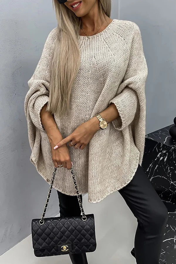 Remember Me Knit Crew Neck Poncho Loose Sweater