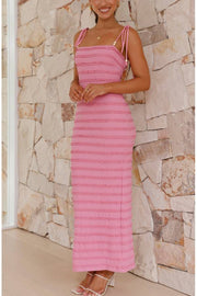 Slimming Waist Solid Color Backless Beaded Maxi Dress