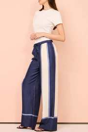 Striped Patchwork Unique Printed Elastic Waist Pocket Wide Leg Pants