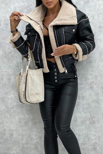 Lambswool short zipper biker jacket