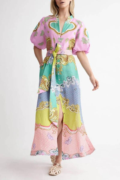 Unique Ethnic Printed Tie-Strap Cardigan Maxi Dress