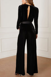 Love One Another Velvet Pocketed Cutout Back Jumpsuit