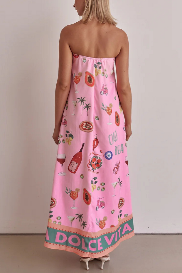 Feeling Fun Linen Blend Unique Print Off Shoulder Loose Maxi Dress