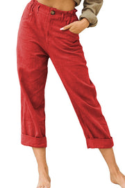 Solid color cotton and linen fashionable loose high waist casual pants