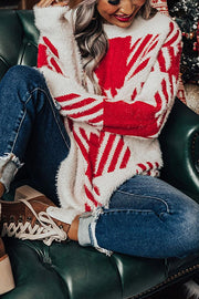 Red Fuzzy Check Drop Shoulder Sweater