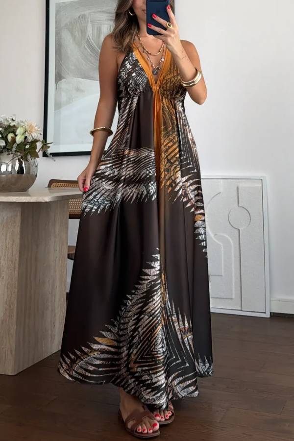 Halter Retro Print Maxi Vacation Dress
