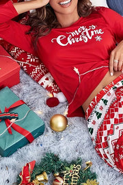 Christmas Is Calling Printed Elastic Waist Lounge Jogger Pajama Set