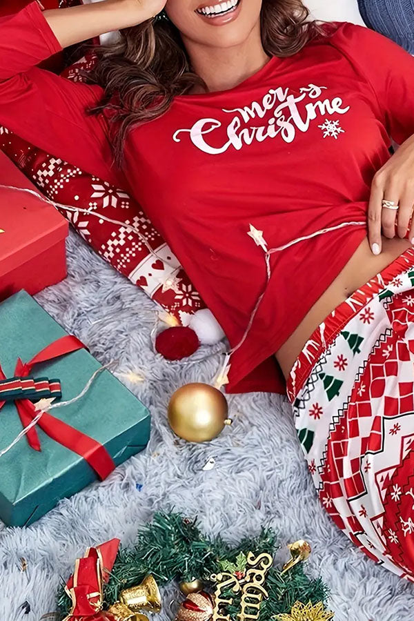 Christmas Is Calling Printed Elastic Waist Lounge Jogger Pajama Set